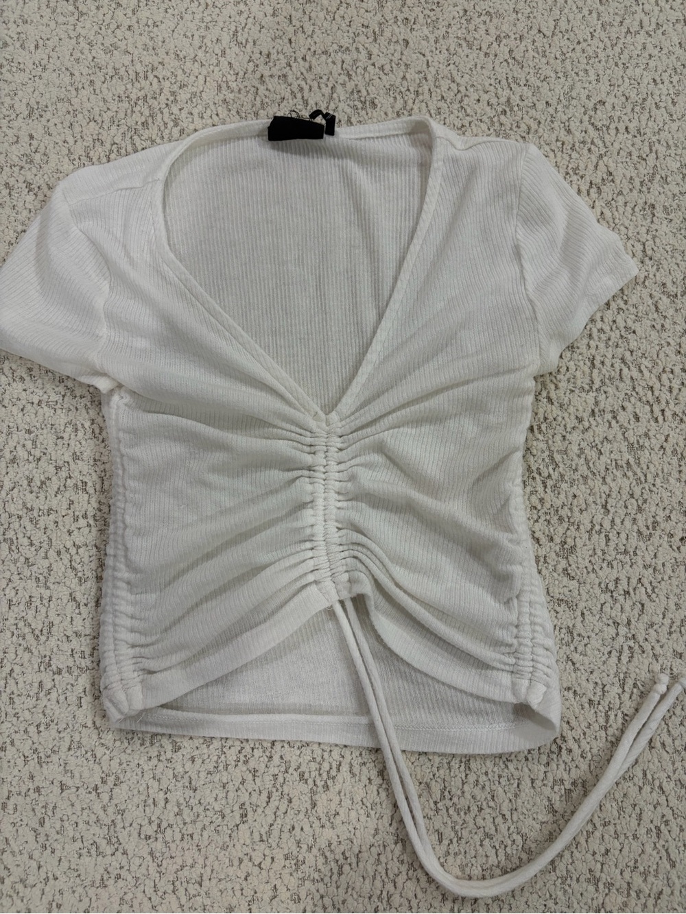 Urban Outfitters White Ribbed Ruched V-Neck Crop Top
